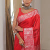 Verdant Red Soft Silk Saree With Mellifluous Blouse Piece
