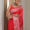 Verdant Red Soft Silk Saree With Mellifluous Blouse Piece