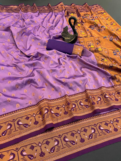 Charismatic Lavender Paithani Silk Saree With Pleasurable Blouse Piece