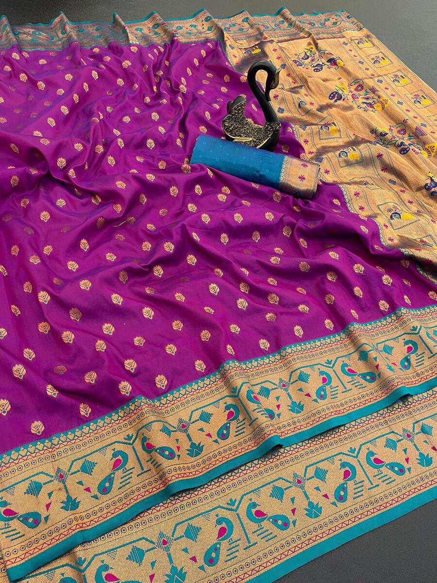 Allure Purple Paithani Silk Saree With Designer Blouse Piece