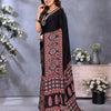 Supernal Black Ajrak Printed Soft Silk Saree With Piquant Blouse Piece