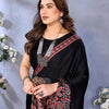 Supernal Black Ajrak Printed Soft Silk Saree With Piquant Blouse Piece