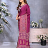 Pleasurable Purple Ajrak Printed Soft Silk Saree With Fragrant Blouse Piece