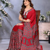 Girlish Red Ajrak Printed Soft Silk Saree With Ephemeral Blouse Piece