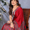 Girlish Red Ajrak Printed Soft Silk Saree With Ephemeral Blouse Piece