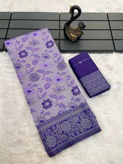 Lovely Lavender Soft Banarasi Tissue Silk Saree With Capricious Blouse Piece