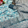 Outstanding Sky Soft Banarasi Tissue Silk Saree With Scintilla Blouse Piece