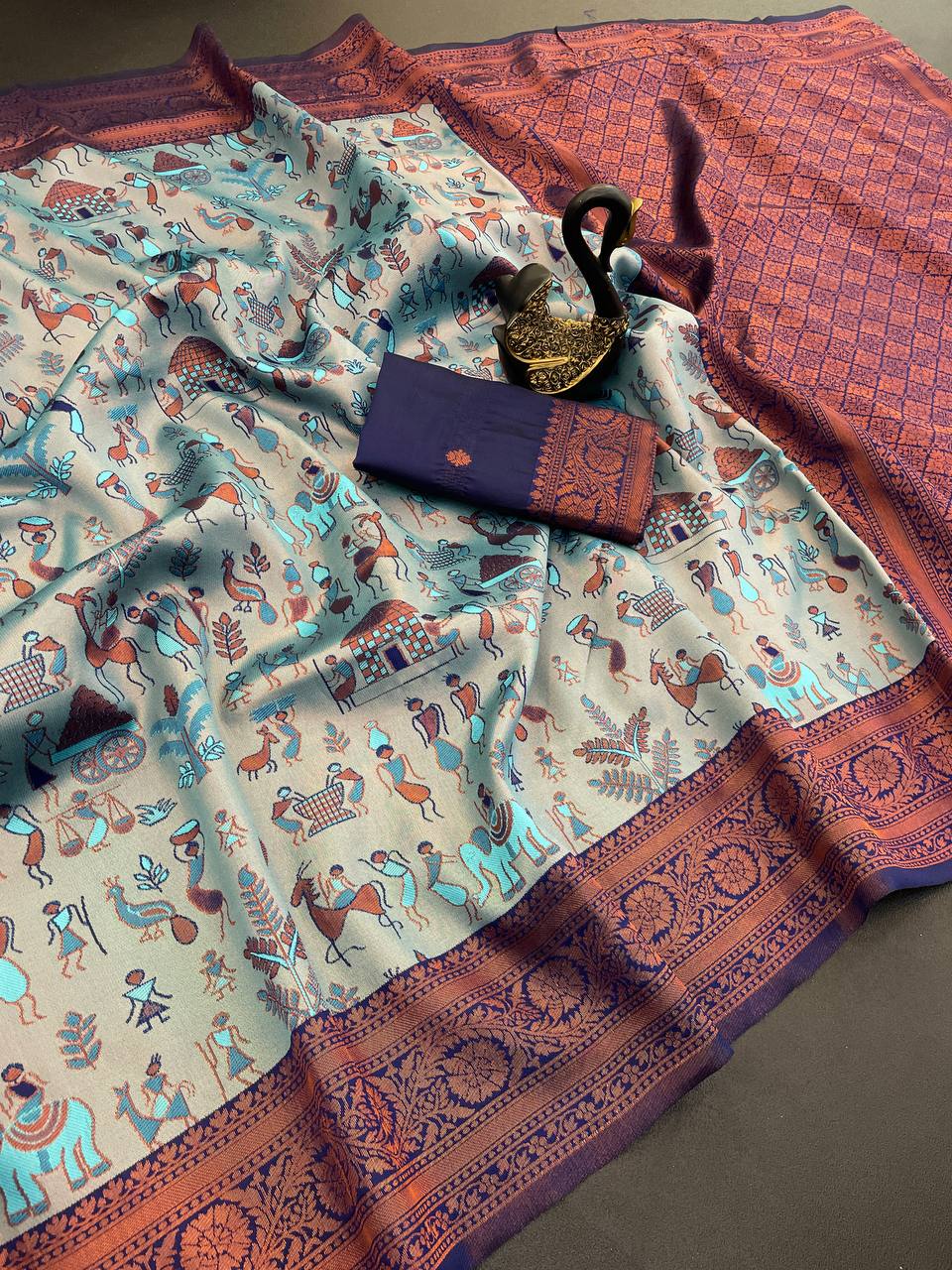 Prodigal Sky Soft Banarasi Tissue Silk Saree With Flamboyant Blouse Piece