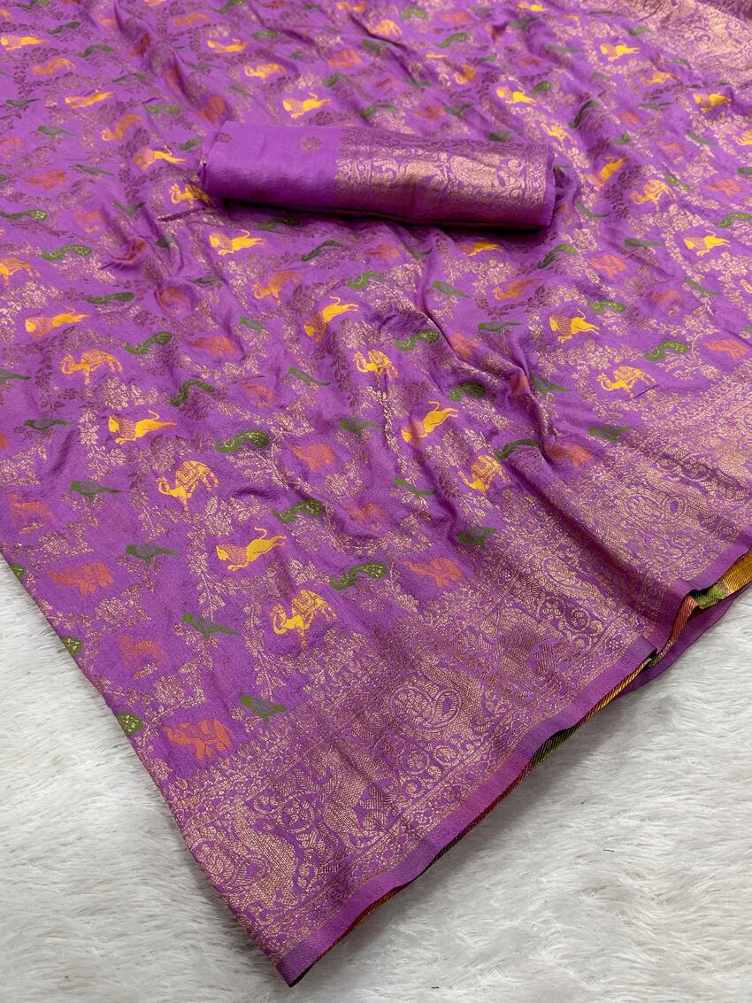 Lissome Lavender Soft Banarasi Silk Saree With Prominent  Blouse Piece