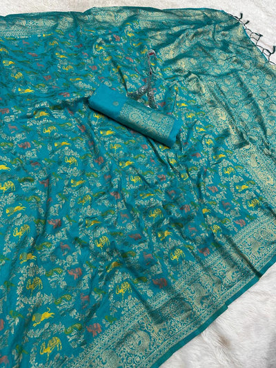 Demanding Sea Green Soft Banarasi Silk Saree With Radiant Blouse Piece
