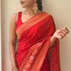 Beautiful Red Soft Banarasi Silk Saree With Snazzy Blouse Piece