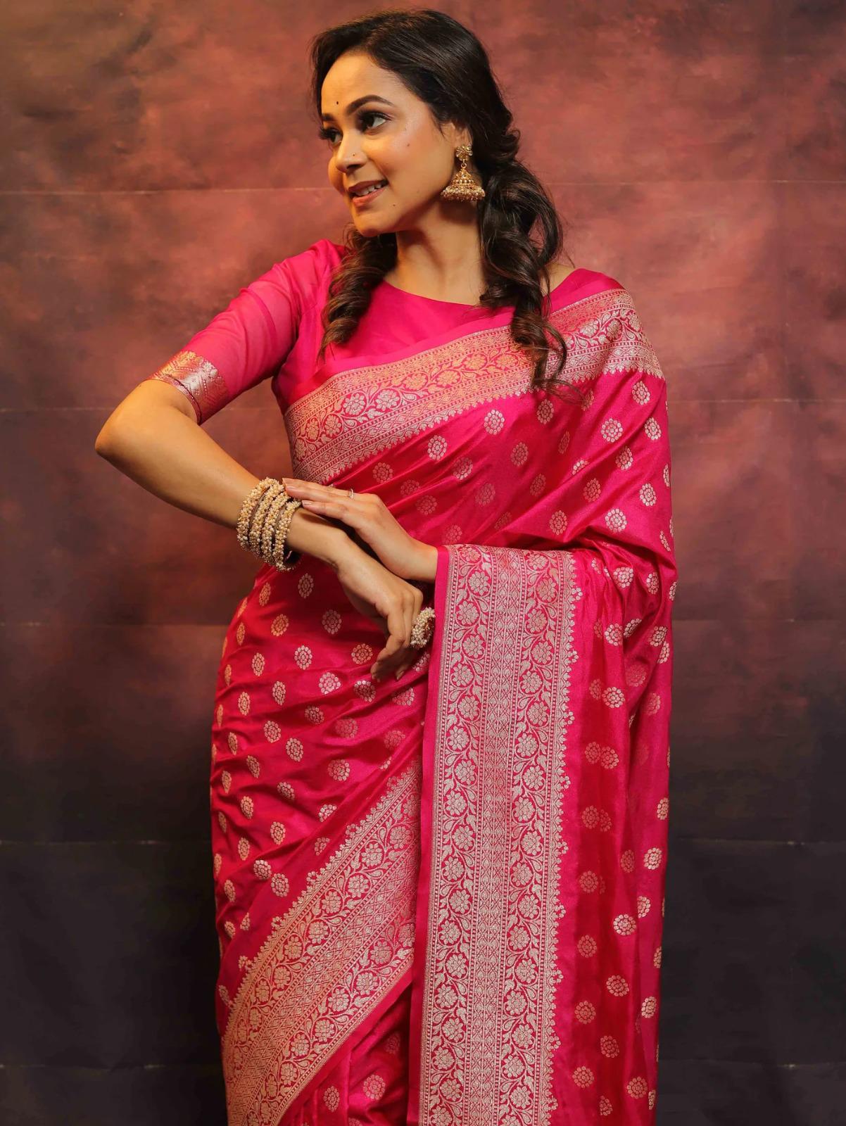 Lassitude Dark Pink Soft Silk Saree With Scintilla Blouse Piece