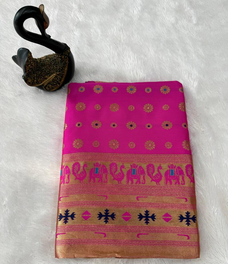 Deserving Dark Pink Paithani Silk Saree With Eloquence Blouse Piece