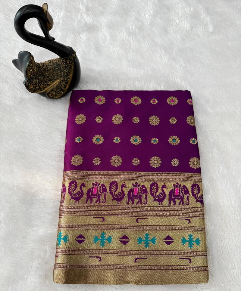 Moiety Purple Paithani Silk Saree With Winsome Blouse Piece