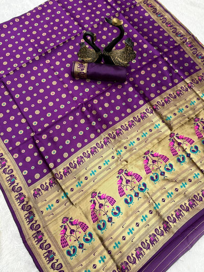 Moiety Purple Paithani Silk Saree With Winsome Blouse Piece