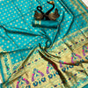 Enigmatic Turquoise Paithani Silk Saree With Elegant Blouse Piece
