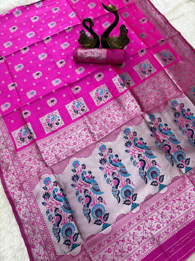 Confounding Dark Pink Paithani Silk Saree With Lustrous Blouse Piece