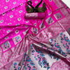 Confounding Dark Pink Paithani Silk Saree With Lustrous Blouse Piece