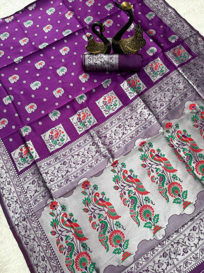 Lustrous Purple Paithani Silk Saree With Ebullience Blouse Piece