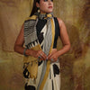Engaging Beige Digital Printed Crape Silk Saree With Blooming Blouse Piece