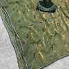 Ethnic Green Sequence Work Fandy Silk Saree With Glamorous Blouse Piece