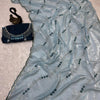 Ravishing Sky Sequence Work Fandy Silk Saree With Gorgeous Blouse Piece