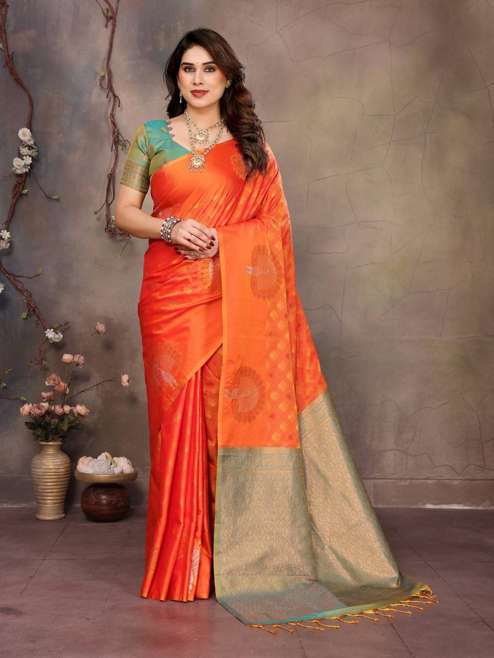 Forbearance Orange Soft Banarasi Silk Saree With Adoring Blouse Piece