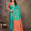 Dazzling Sea Green Soft Banarasi Silk Saree With Enigmatic Blouse Piece