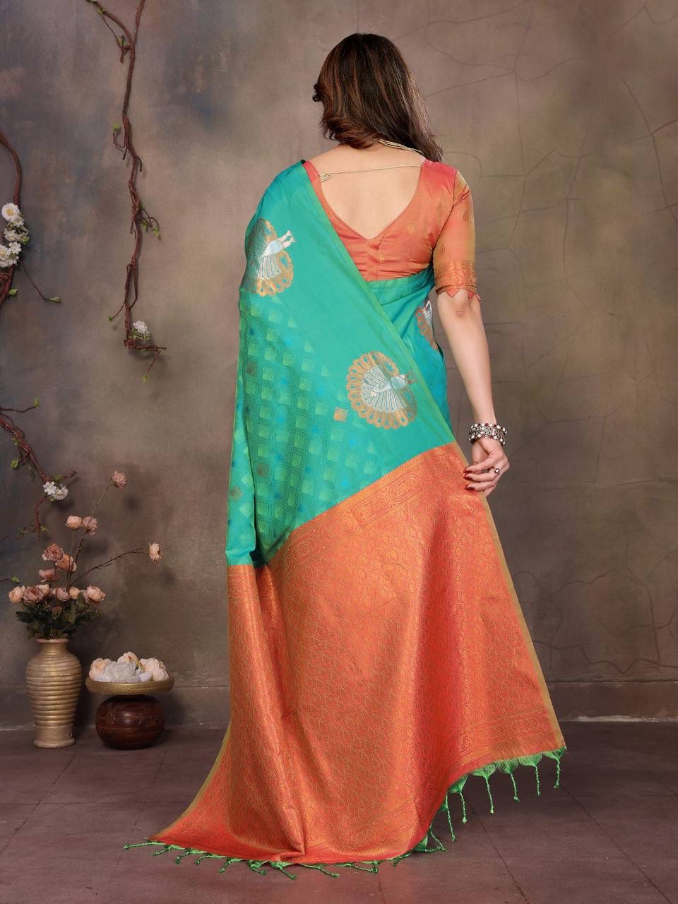 Dazzling Sea Green Soft Banarasi Silk Saree With Enigmatic Blouse Piece