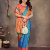 Engaging Firozi Soft Banarasi Silk Saree With Exuberant Blouse Piece