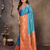 Engaging Firozi Soft Banarasi Silk Saree With Exuberant Blouse Piece