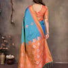 Engaging Firozi Soft Banarasi Silk Saree With Exuberant Blouse Piece