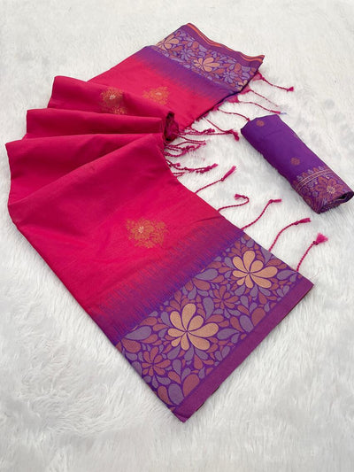 Prominent Dark Pink Soft Banarasi Silk Saree With Comely Blouse Piece