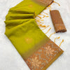 Groovy Mehndi Soft Banarasi Silk Saree With Opulent Blouse Piece