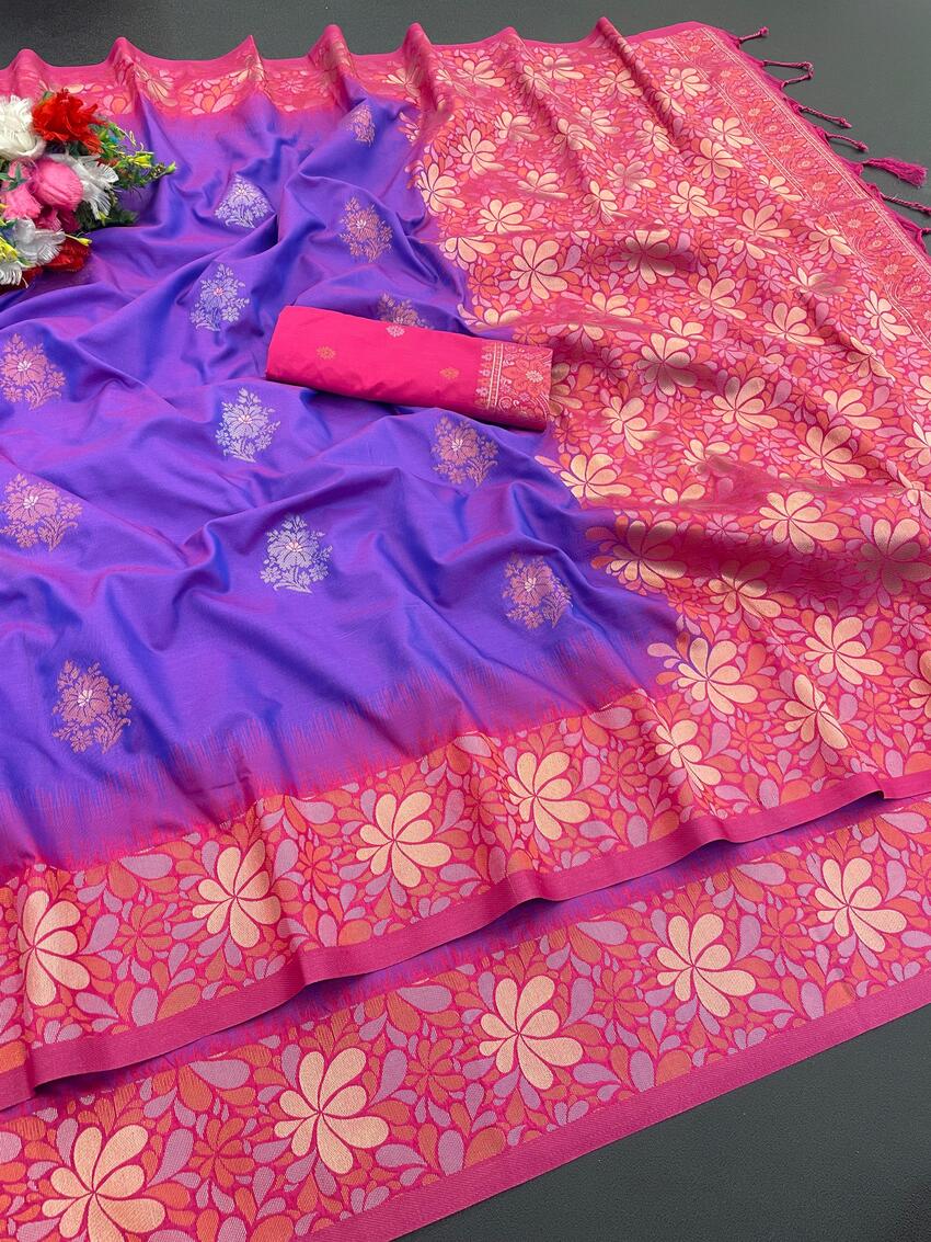 Stylish Purple Soft Banarasi Silk Saree With Inimitable Blouse Piece
