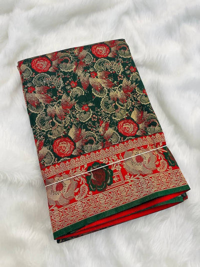 Brood Dark Green Soft Banarasi Silk Saree With Desirable Blouse Piece