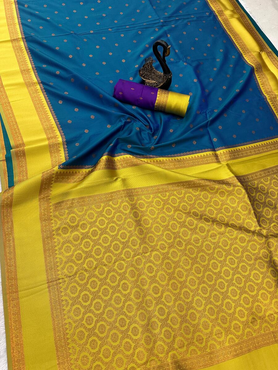 Evocative Blue Soft Banarasi Silk Saree With Classy Blouse Piece
