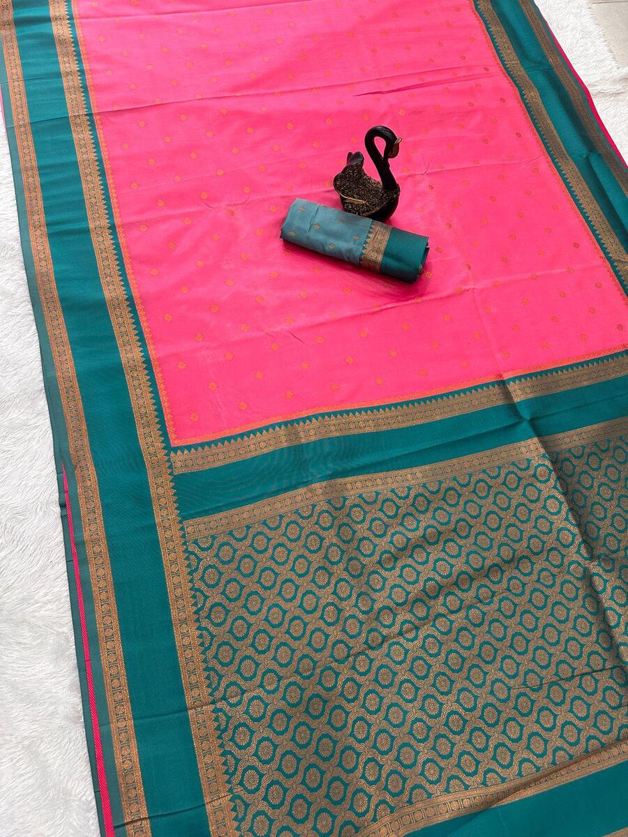 Luxuriant Dark Pink Soft Banarasi Silk Saree With Posh Blouse Piece