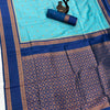 Fancifull Firozi Soft Banarasi Silk Saree With Sonorous Blouse Piece