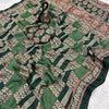 Exemplary Dark Green Ajrakh Printed Gajji Soft Silk Saree With Fragrant Blouse Piece
