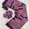 Panoply Purple Ajrakh Printed Gajji Soft Silk Saree With Resplendent Blouse Piece