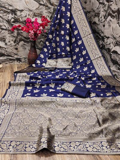 Artistic Navy Blue Soft Silk Saree With Ideal Blouse Piece