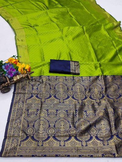 Radiant Parrot Soft Silk Saree With Jazzy Blouse Piece