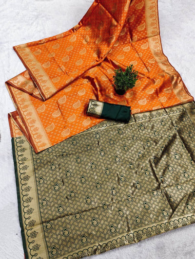 Winsome Orange Soft Silk Saree With Eloquence Blouse Piece