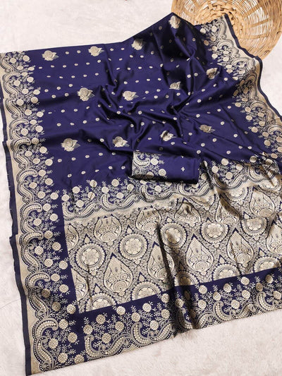 Inimitable Navy Blue Soft Silk Saree With Imaginative Blouse Piece