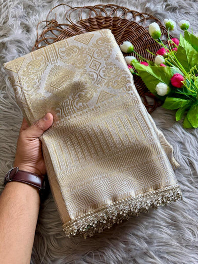 Fancifull Beige Soft Tissue Silk Saree With Classy Blouse Piece