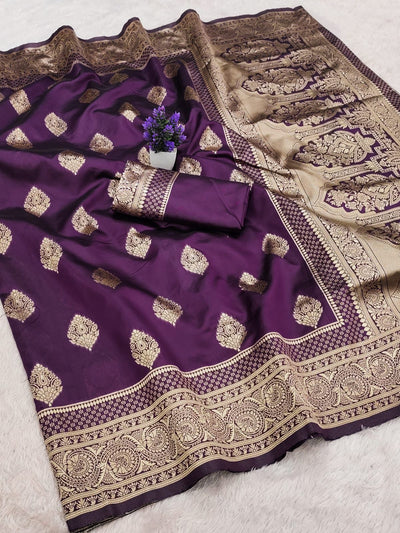 Verdant Purple Soft Silk Saree With Beleaguer Blouse Piece
