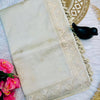 Delightful Off White Embroidery Work Tussar Silk Saree With Inimitable Blouse Piece