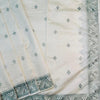 Stunner Off White Embroidery Work Tussar Silk Saree With Elision Blouse Piece