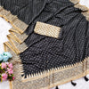 Classy Black Embroidery Work Tussar Silk Saree With Brood Blouse Piece